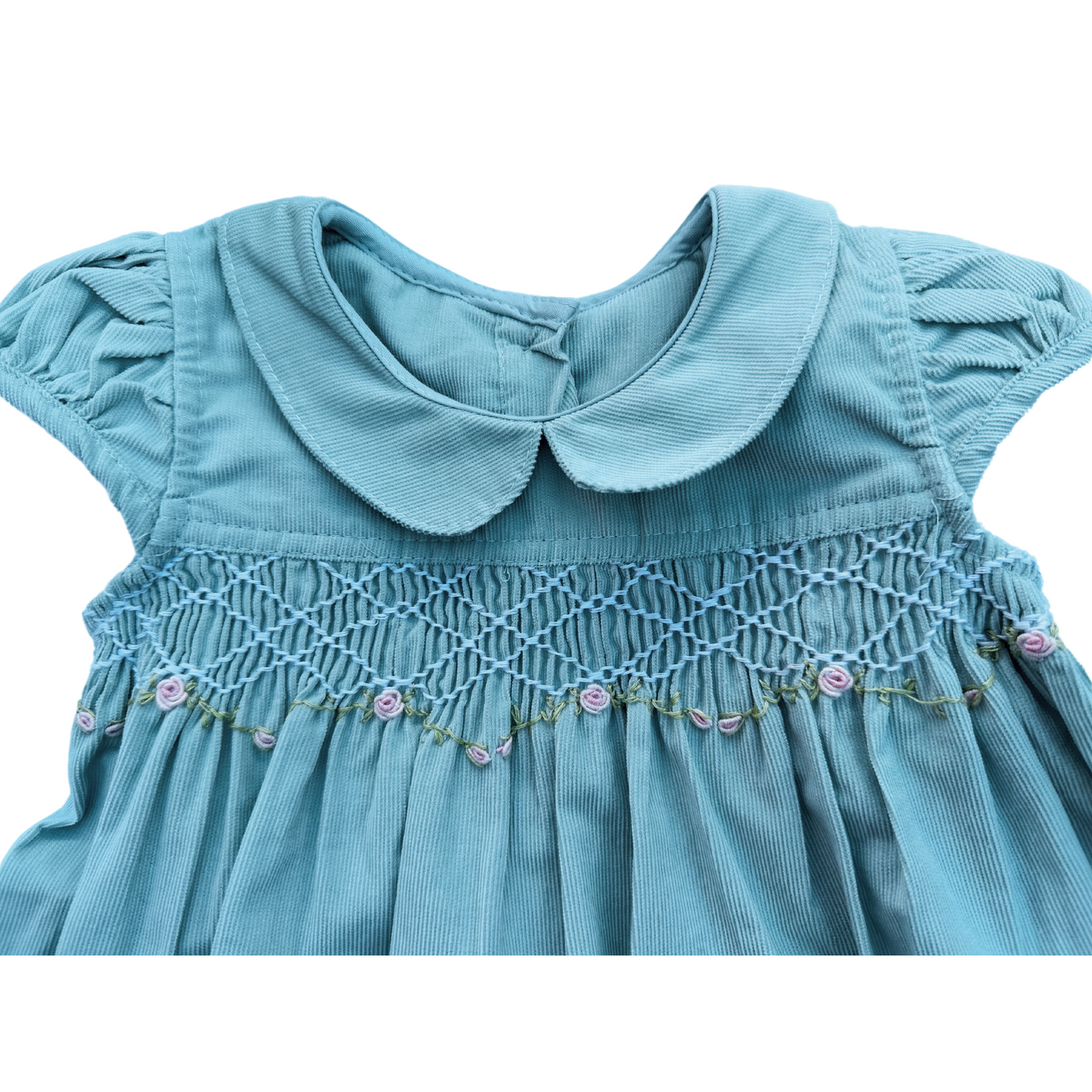 Mint Green Soft Corduroy Hand Smocked Dress