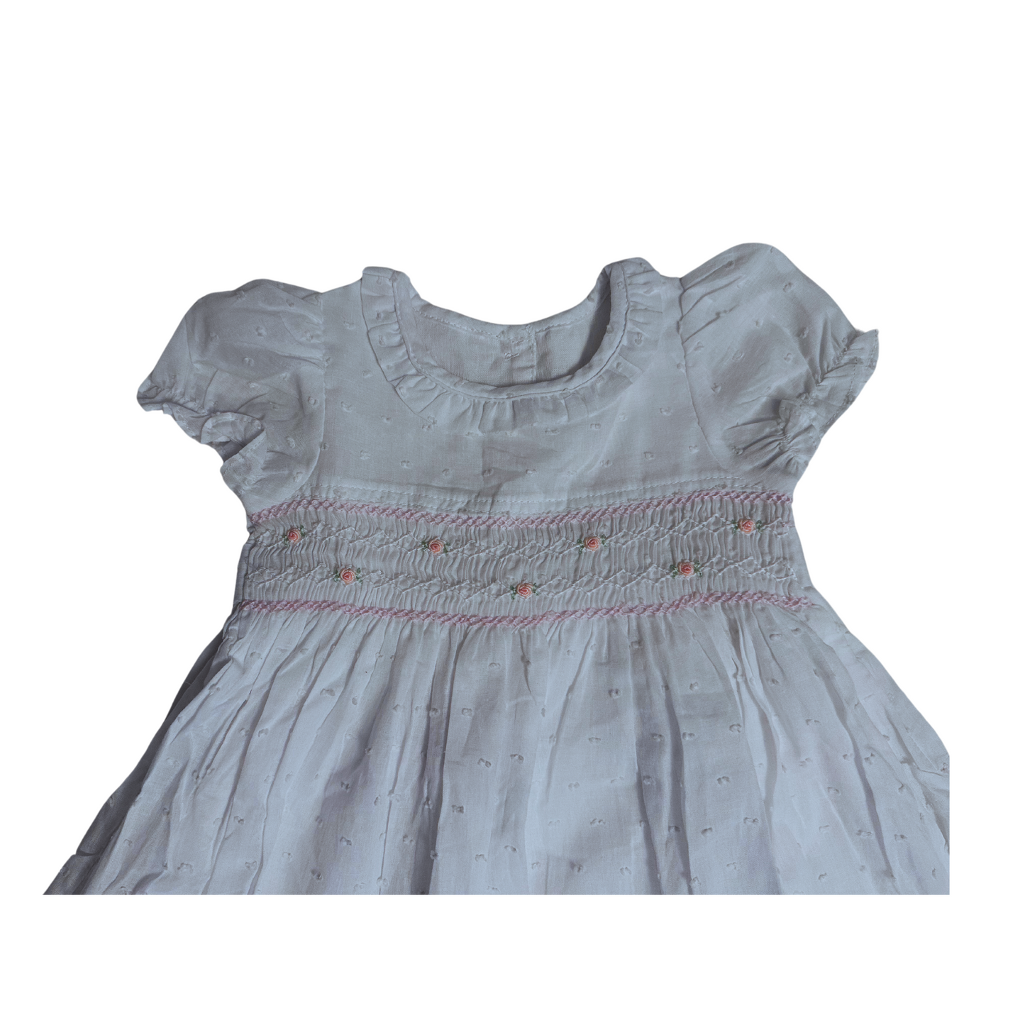 Timeless Whites - White Hand Smocked Dress With Pink Details
